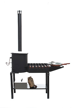 Мангал совмещенный 2в1 с печью под казан на 8-10 литров, с боковым столиком (диам.340мм)